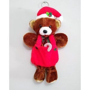 Santas Best Christmas Stocking Brown Teddy Bear with Candy Cane Plush Vintage